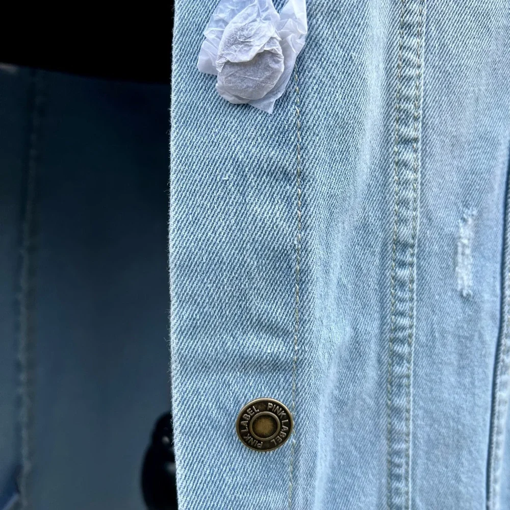 Distressed Blue Jean Long Jacket Duster Topper NWT - Picture 6 of 8